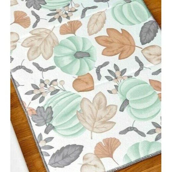 Harvest Blue Pumpkin Dish Drying Mat Autumn Leaves Microfiber Absorbent Kitchen - Picture 2 of 2
